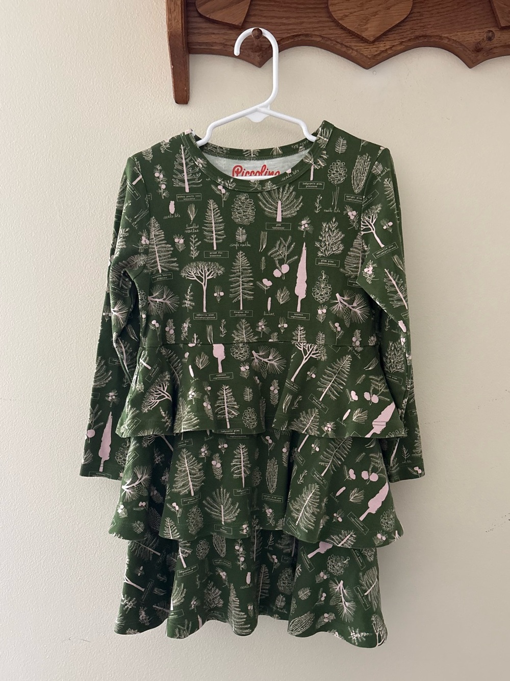 PICCOLINA Girls Ruffled Tiered Dress Size 6 Olive Green Tree‎ Nature